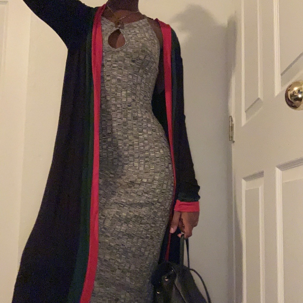 Red and Green lined long cardigan